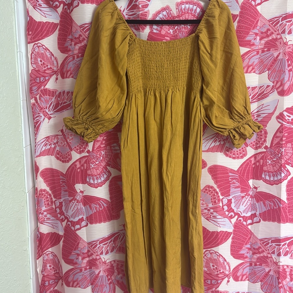 O.P.T Mustard Dress with Puff Sleeves